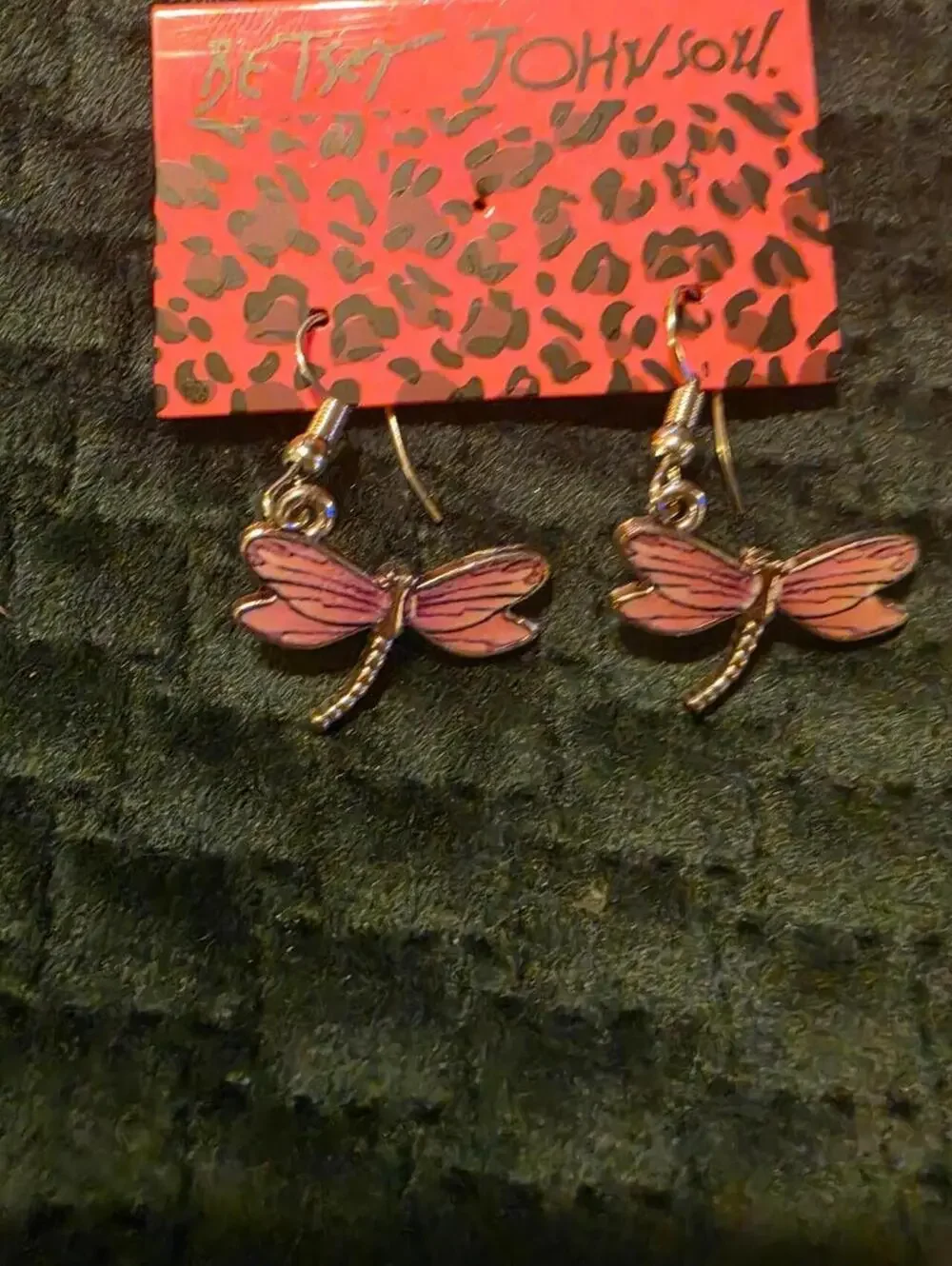 Betsey Johnson Dragonfly Earrings & Pink Crystal Rhinestone Keychain Bundle